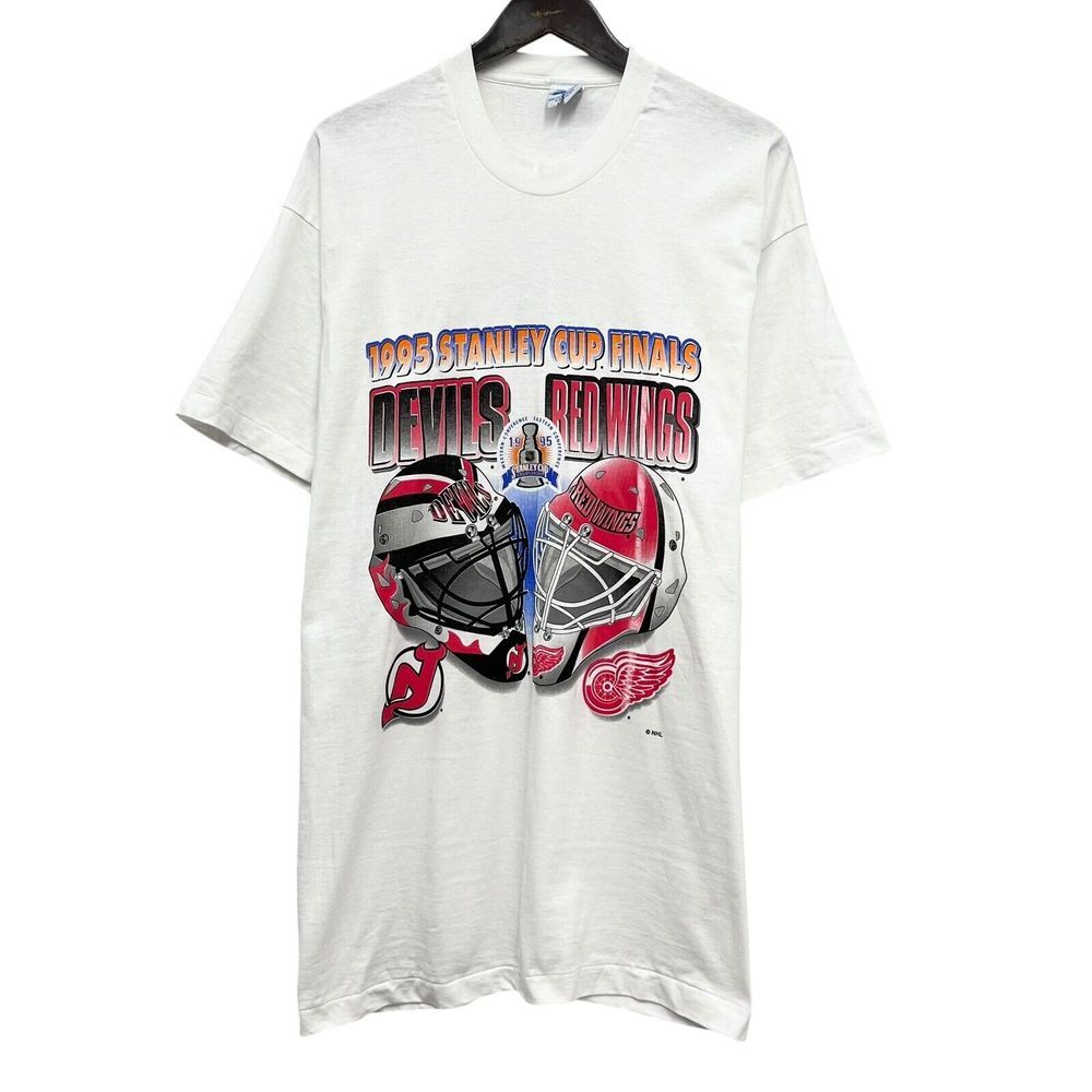 Vtg NHL Stanley Cup 1995 Finals Devils Red‎ Wings Single Stitch White XL T-Shirt